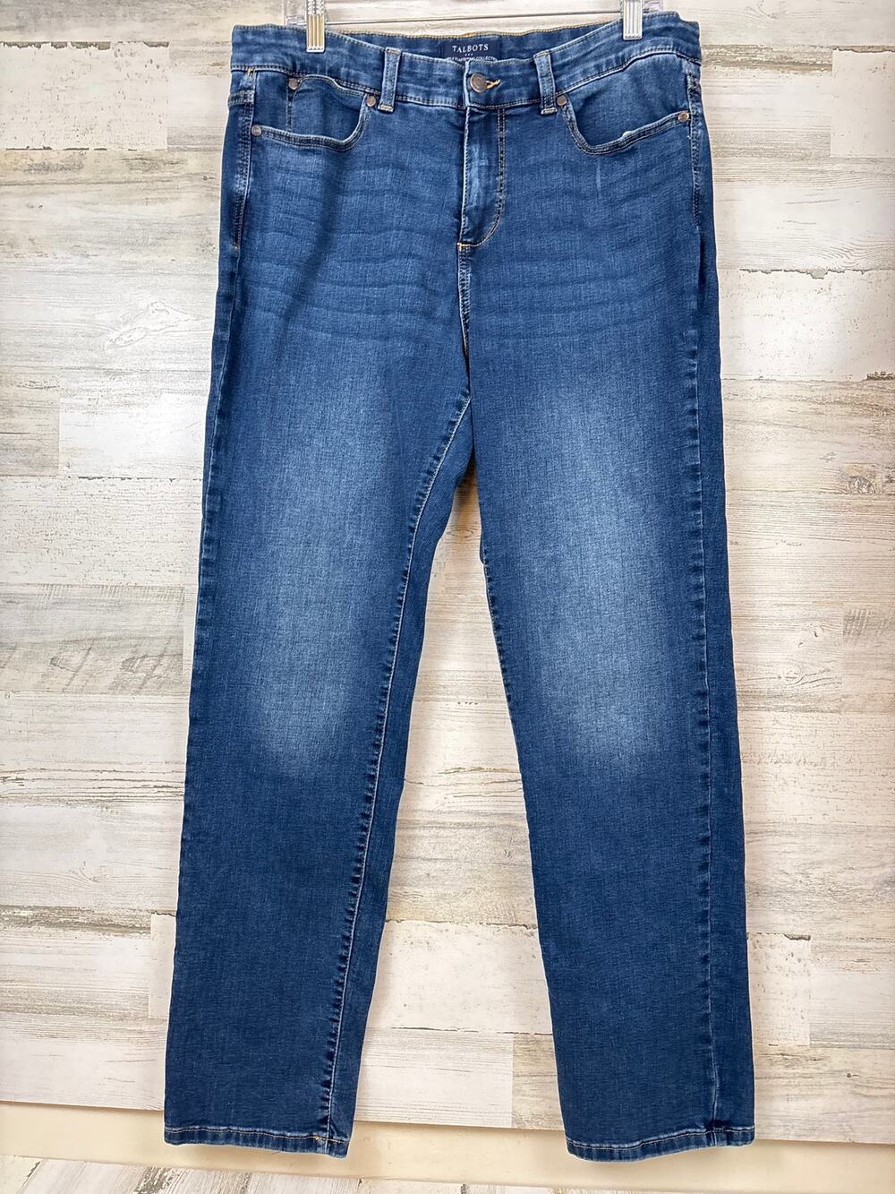 Talbots Womens 12 Blue High Waist Straight Leg Simply Flattering Denim Jeans